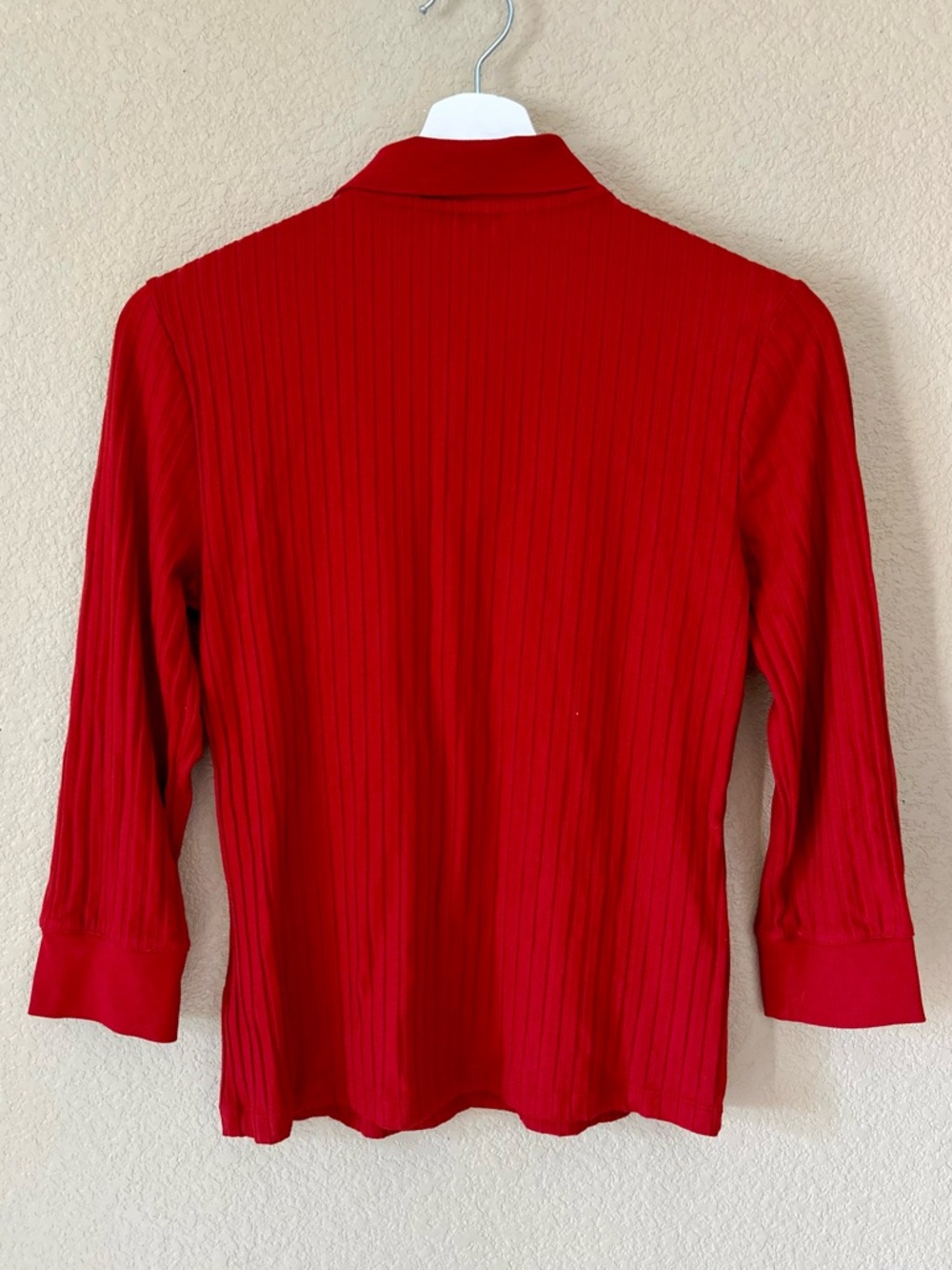 Lauren Ralph Lauren Red Ribbed Polo 3/4 Sleeve Size M Preppy Old Money - Picture 6 of 9